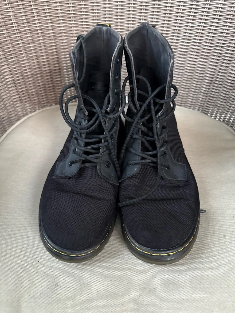 Converse Black Lace-Up Tactical Boots with Yellow Welt Stitching